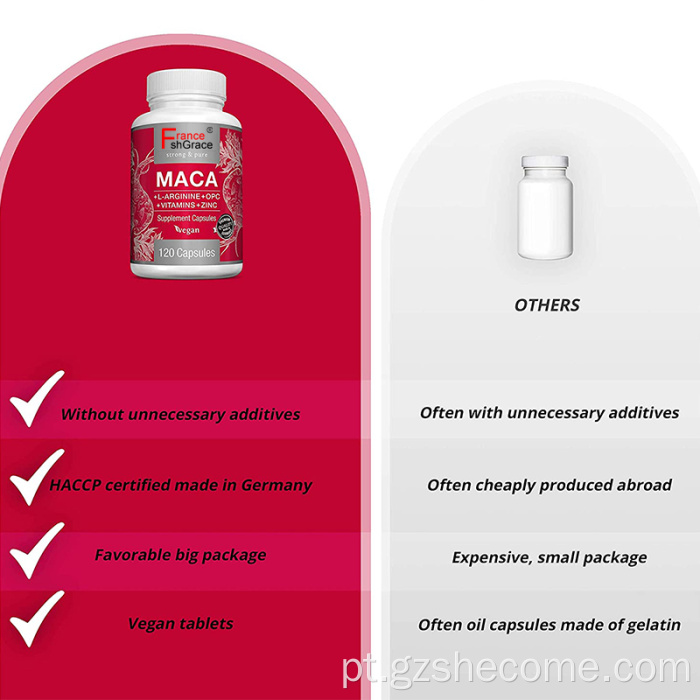 Cápsulas de maca de alta qualidade suportam suplemento de energia